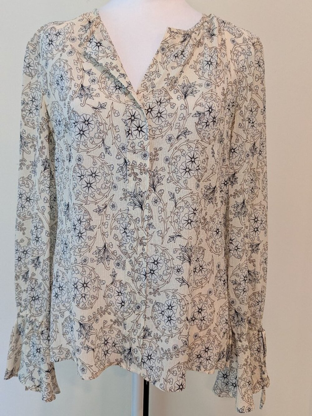 Derek Lam Black & Cream Floral Botanical Blouse | Size 2